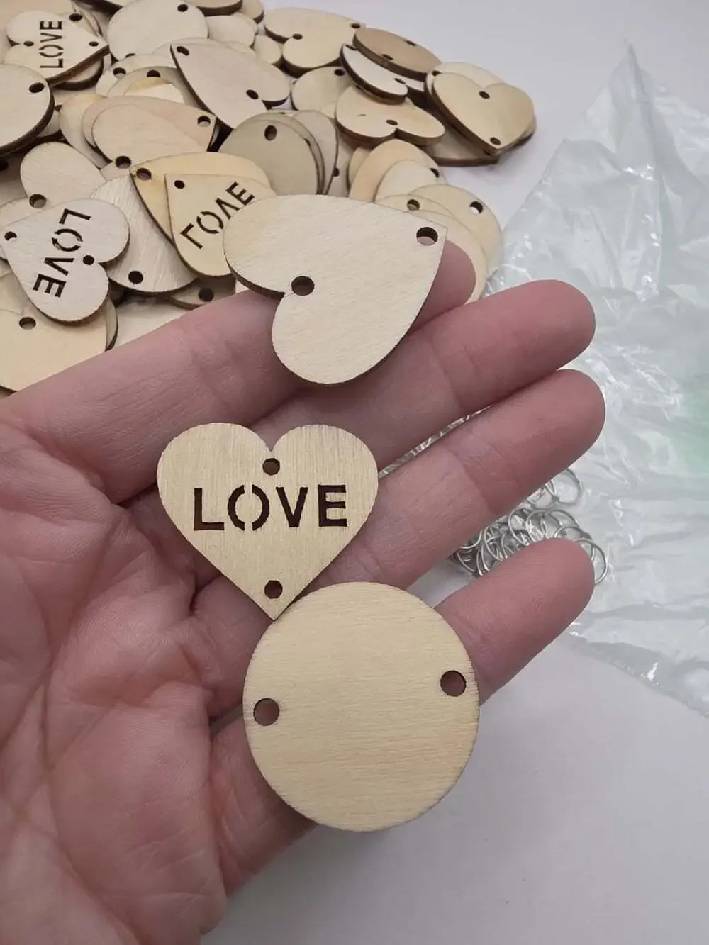 Wooden Hearts Circle Cutouts Crafts Keychain LOVE